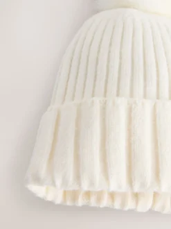 Mutsen, Handschoenen En Sjaals*Next Ecru - Rib Knit Pom Hat