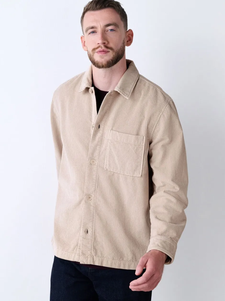 Formele Overhemden|Next - Single pocket Corduroy Shacket Overshirt Ecru