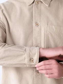 Formele Overhemden|Next - Single pocket Corduroy Shacket Overshirt Ecru