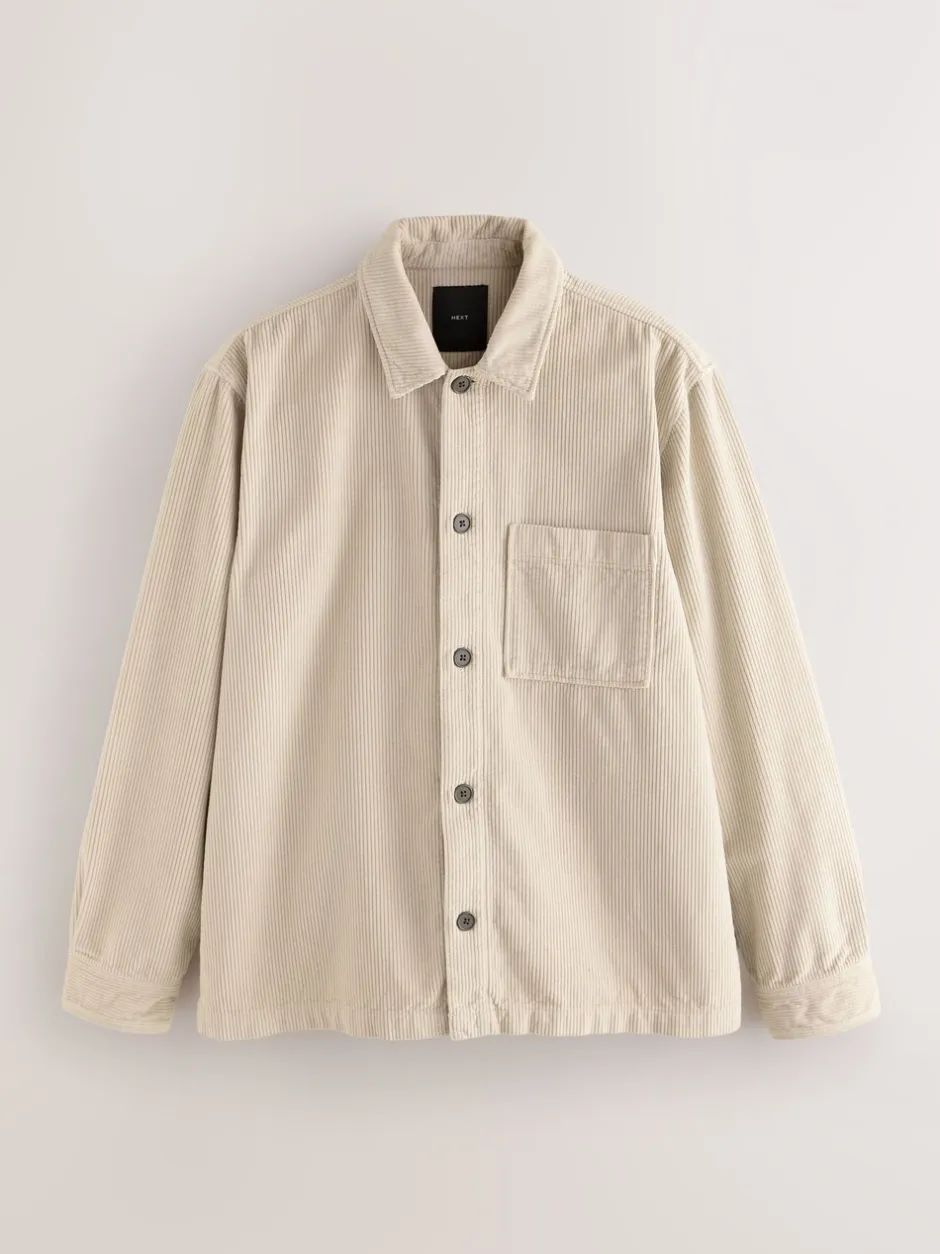 Formele Overhemden|Next - Single pocket Corduroy Shacket Overshirt Ecru