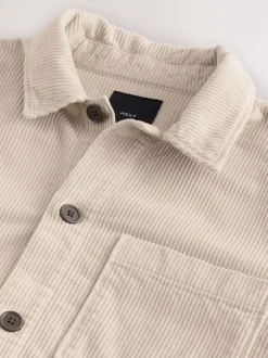 Formele Overhemden|Next - Single pocket Corduroy Shacket Overshirt Ecru