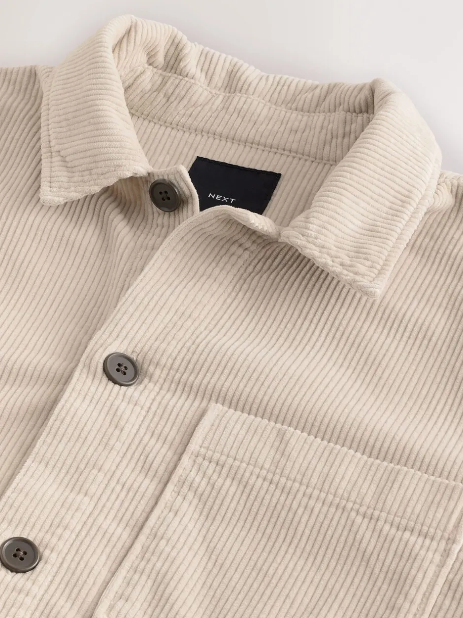 Formele Overhemden|Next - Single pocket Corduroy Shacket Overshirt Ecru