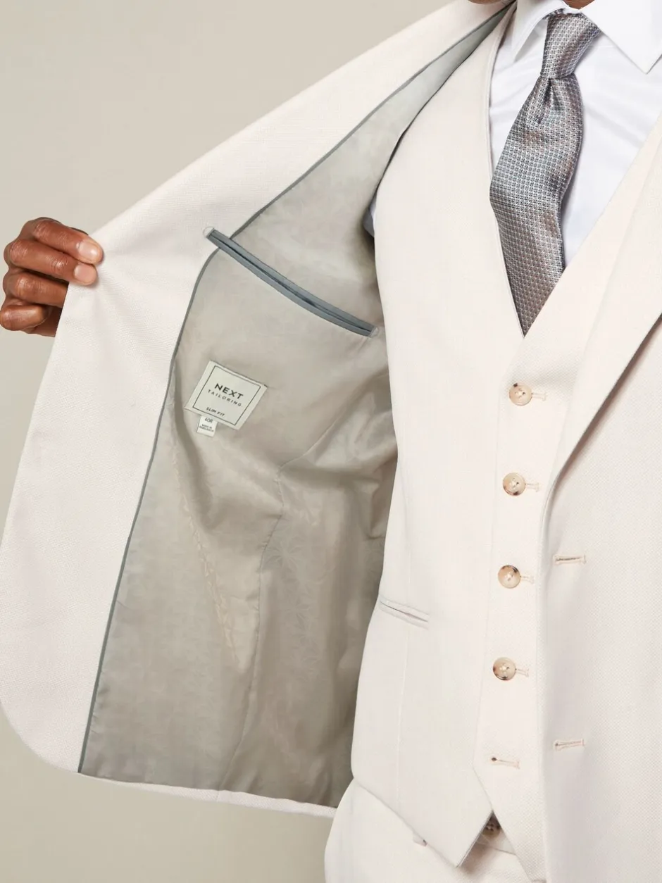 Blazers En Business-Jasjes|Pakken|Next Ecru - Slim Fit - Kostuum met textuur: colbert