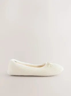 Pantoffels|Next - Velours corduroy balletschoentjes Ecru