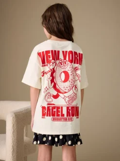 Tops|T-Shirts*Next Ecru Bagel - Oversized T-shirt met grafische print (3-16jr)