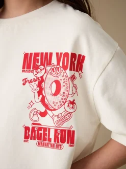 Tops|T-Shirts*Next Ecru Bagel - Oversized T-shirt met grafische print (3-16jr)