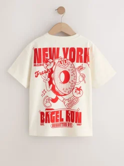 Tops|T-Shirts*Next Ecru Bagel - Oversized T-shirt met grafische print (3-16jr)
