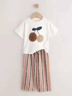 Tops|Tops|Next Ecru/ Brown Cherry - Short Sleeve Top and Barrel Trousers Set (3mths-7yrs)