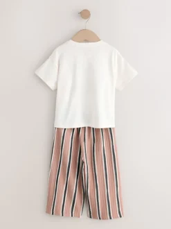 Tops|Tops|Next Ecru/ Brown Cherry - Short Sleeve Top and Barrel Trousers Set (3mths-7yrs)