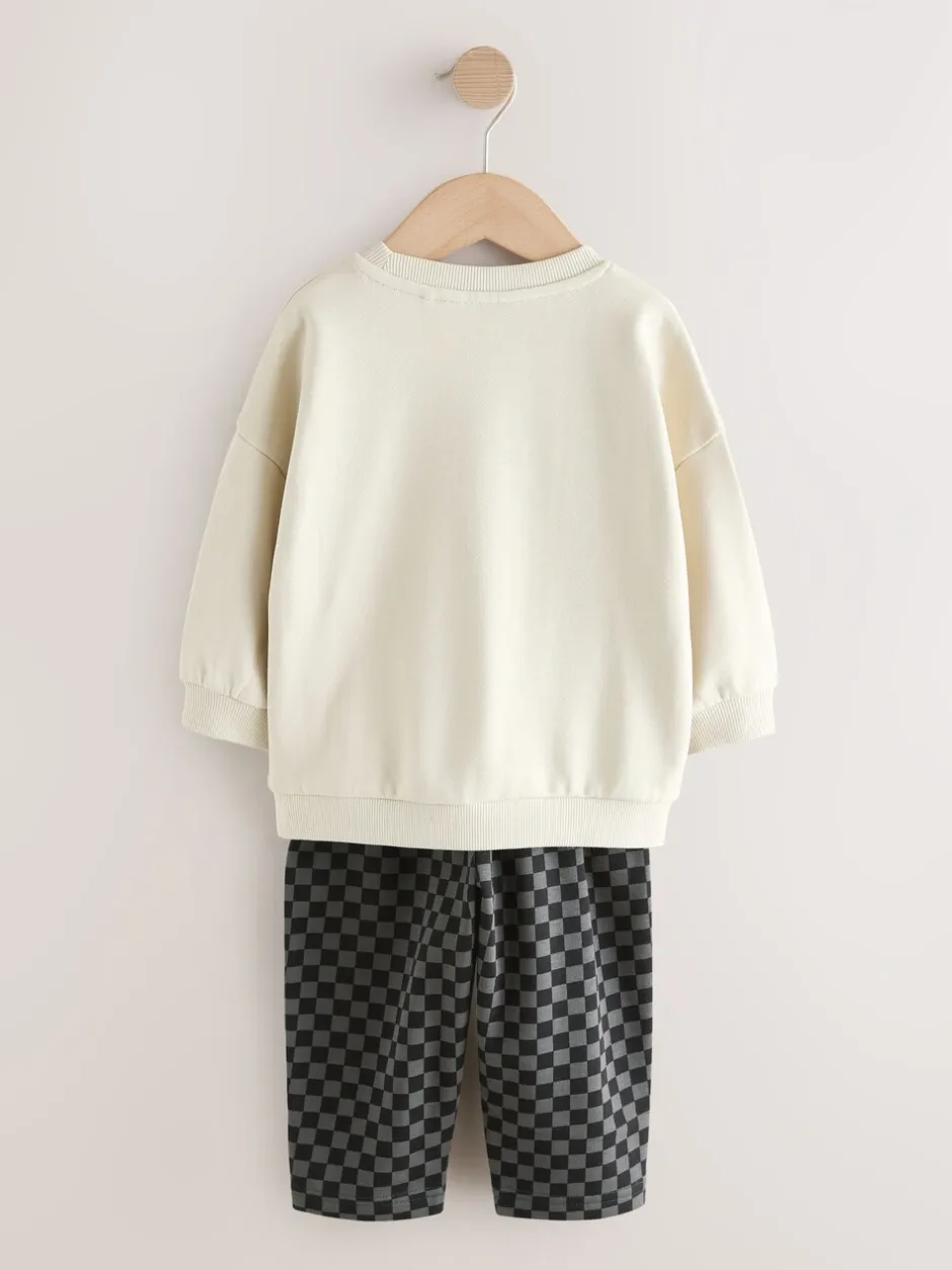 Joggingbroeken|Sweaters En Hoody´S|Next - Crew Neck Sweatshirt and Jogger Set (3mths-7yrs) (3mths-7yrs) Ecru Car