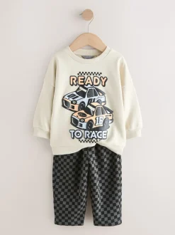 Joggingbroeken|Sweaters En Hoody´S|Next - Crew Neck Sweatshirt and Jogger Set (3mths-7yrs) (3mths-7yrs) Ecru Car
