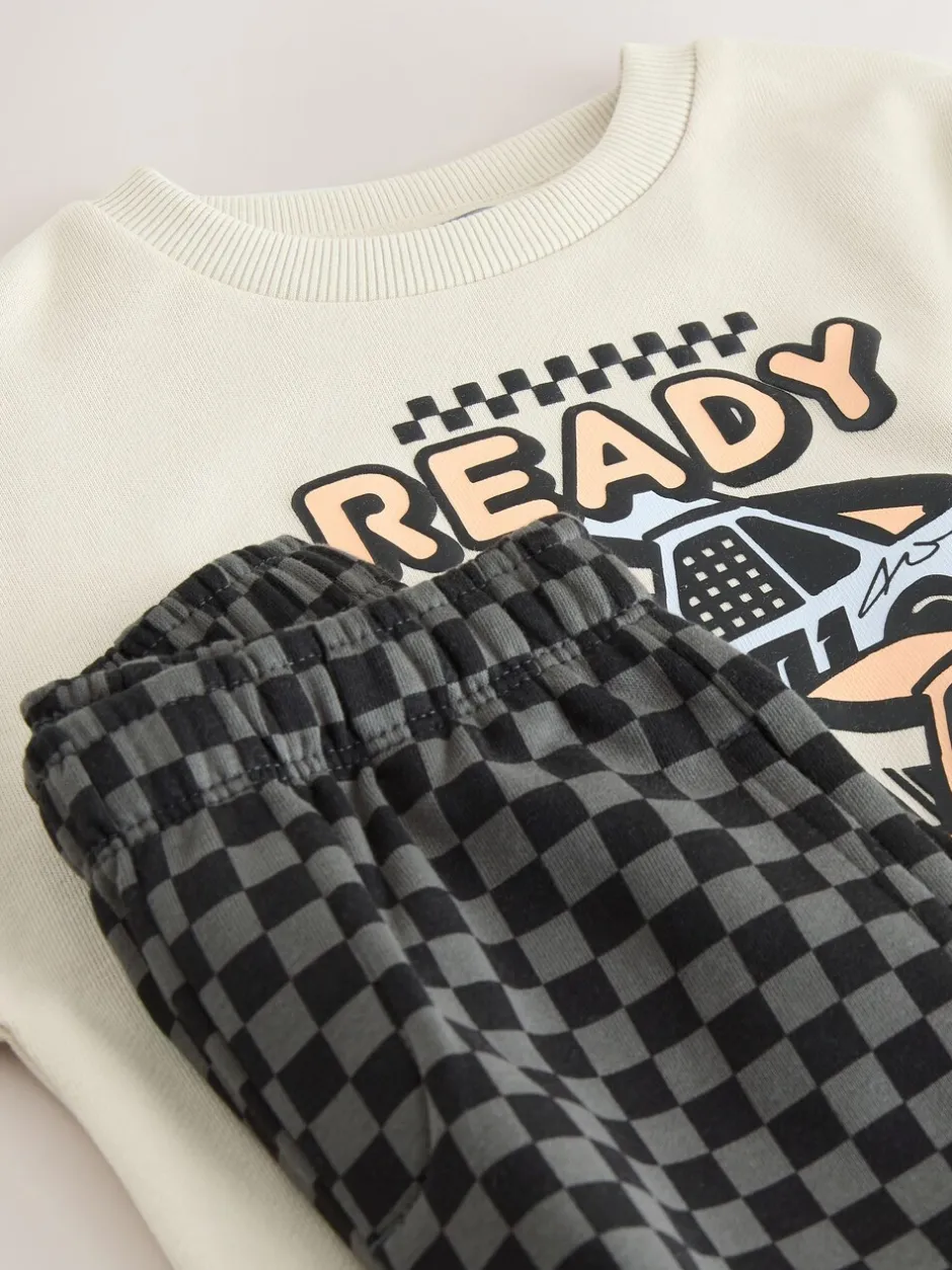 Joggingbroeken|Sweaters En Hoody´S|Next - Crew Neck Sweatshirt and Jogger Set (3mths-7yrs) (3mths-7yrs) Ecru Car