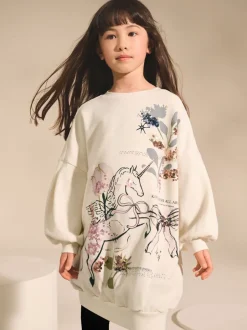 Gebreide Kleding|Jurken*Next Ecru Eenhoorn Grafisch - Trui-jurk (3-16 jr)