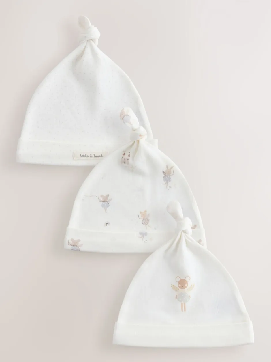 Mutsjes En Antikrabwantjes|Mutsen, Handschoenen En Sjaals|Next Ecru Fairy Mouse - 3 Pack Baby Mutsen met Strik Top (0mnd-2jr)