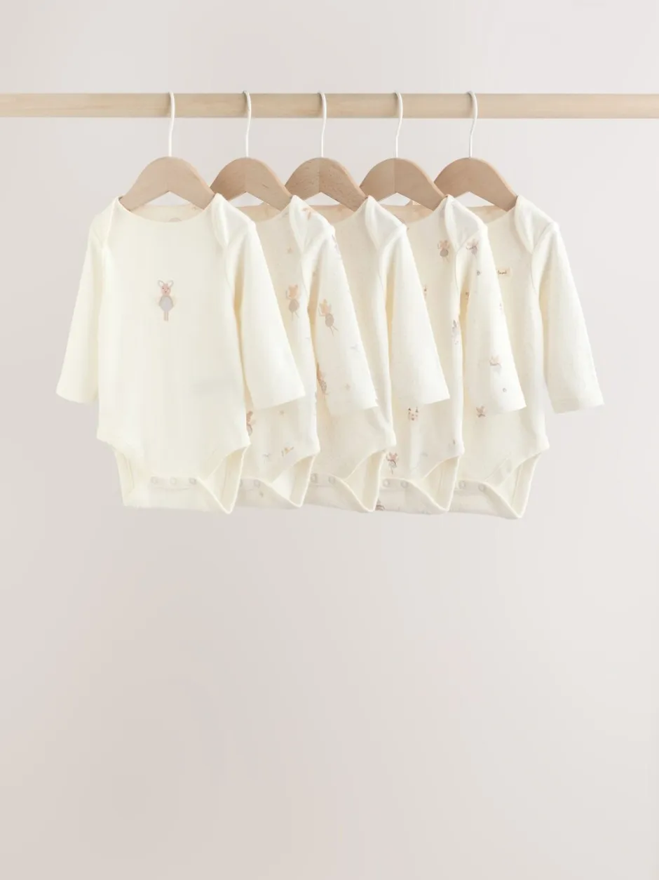 Rompertjes En Hemdjes|Next Ecru Fairy Mouse - Set van 5 babyrompertjes met lange mouwen