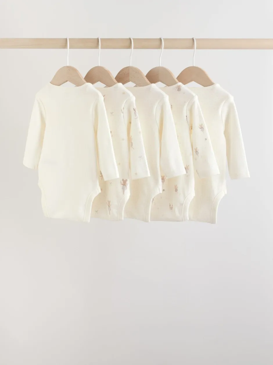 Rompertjes En Hemdjes|Next Ecru Fairy Mouse - Set van 5 babyrompertjes met lange mouwen