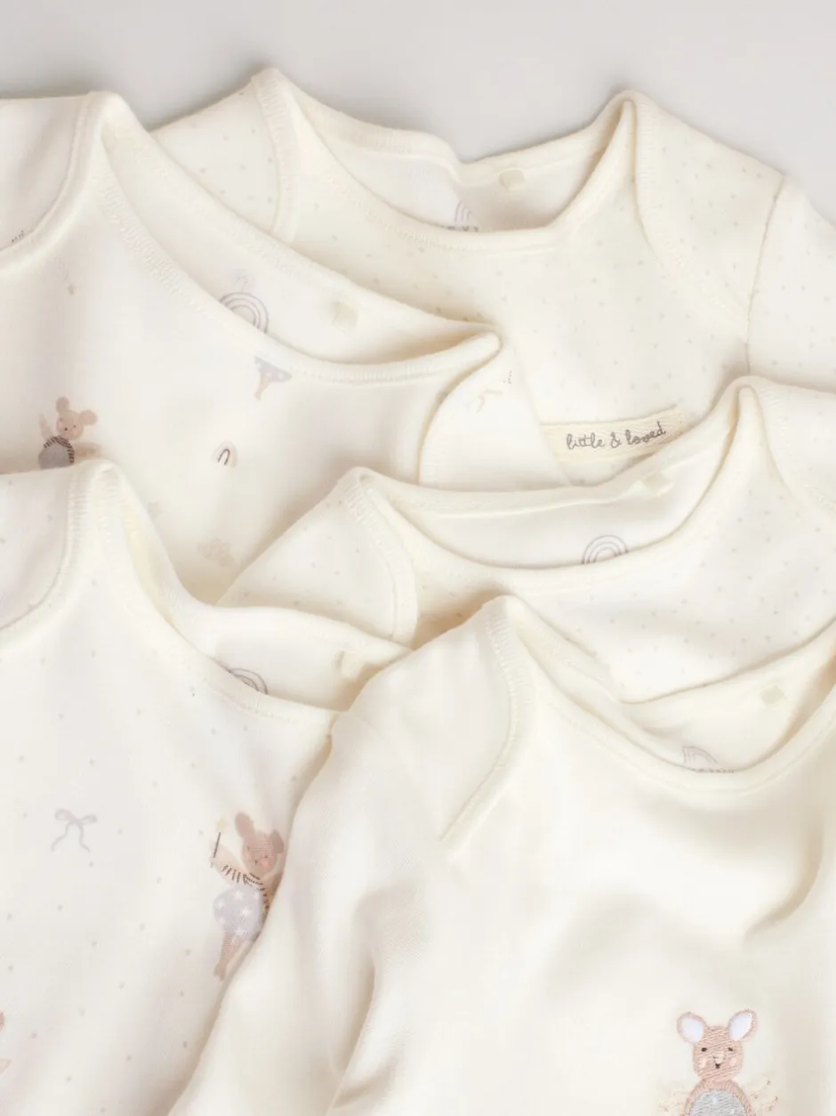 Rompertjes En Hemdjes|Next Ecru Fairy Mouse - Set van 5 babyrompertjes met lange mouwen