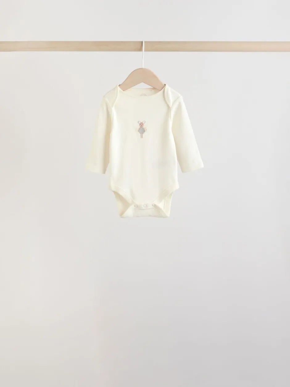 Rompertjes En Hemdjes|Next Ecru Fairy Mouse - Set van 5 babyrompertjes met lange mouwen