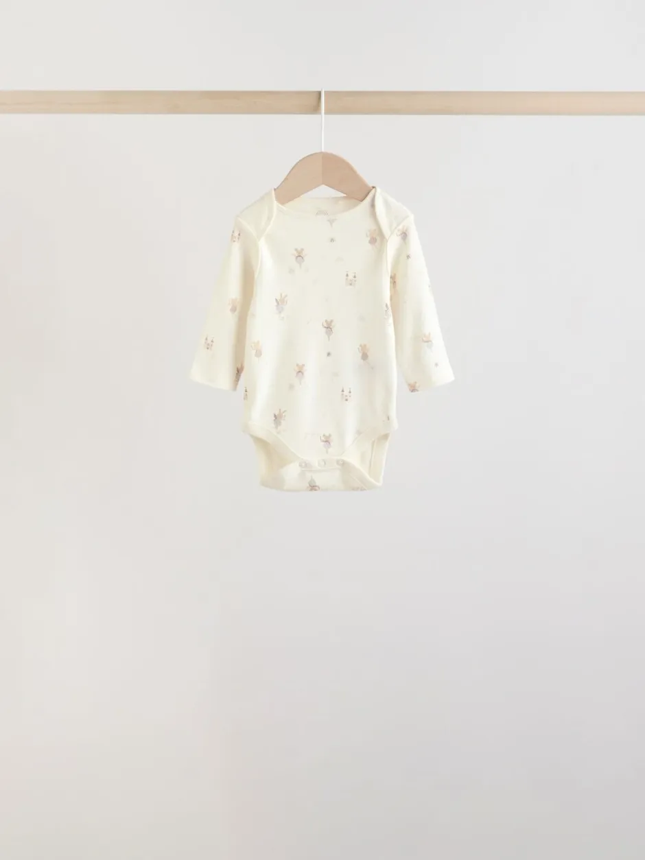 Rompertjes En Hemdjes|Next Ecru Fairy Mouse - Set van 5 babyrompertjes met lange mouwen
