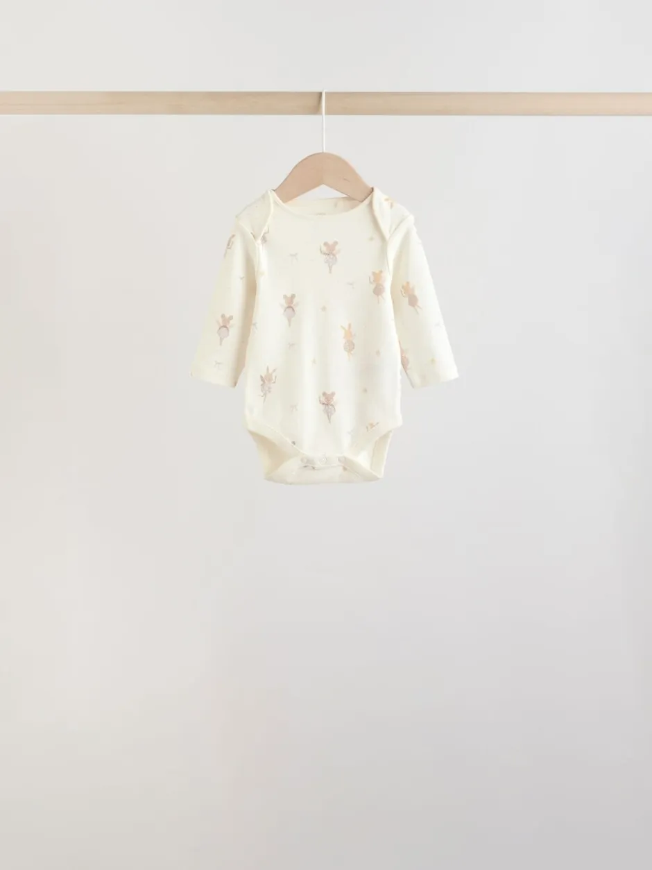 Rompertjes En Hemdjes|Next Ecru Fairy Mouse - Set van 5 babyrompertjes met lange mouwen