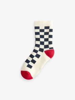 Sokken En Panty's|Sokken|Next Ecru felgekleurd ruitpatroon - Set van 5 Cosy Terry sokken met hoog katoengehalte