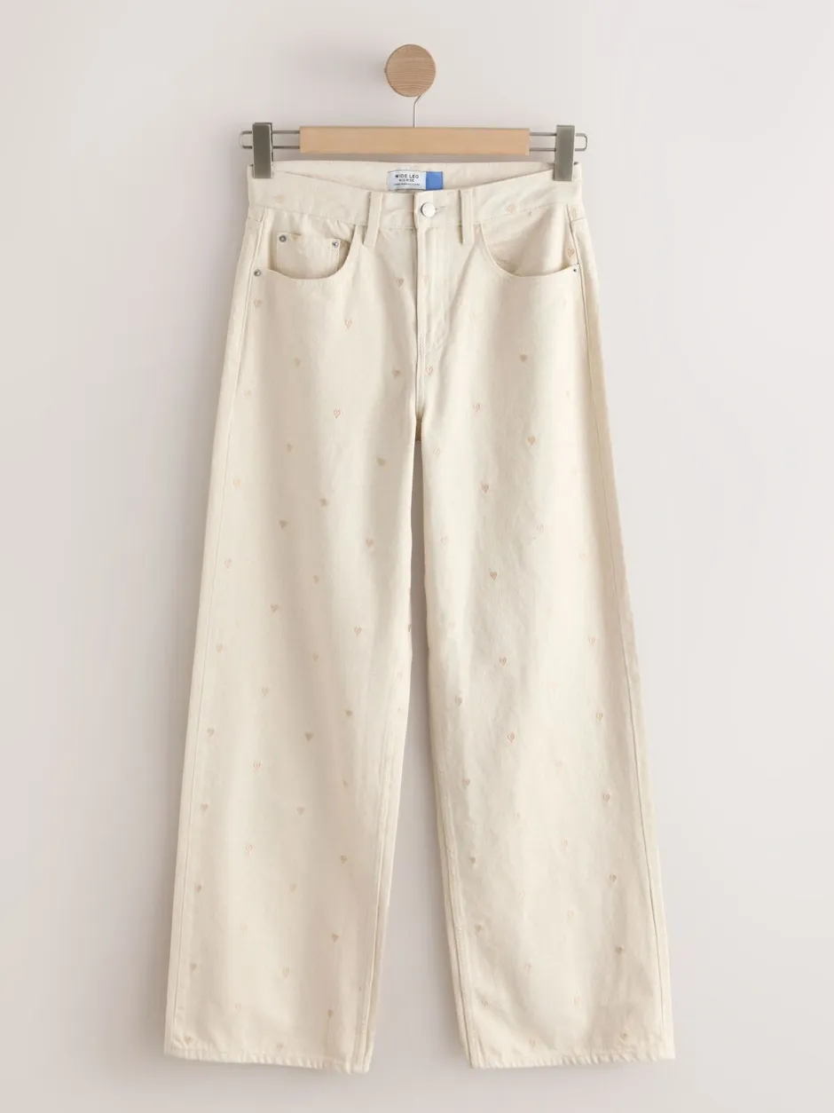 Jeans|Next Ecru geborduurd hart - Jeans met wijde pijpen