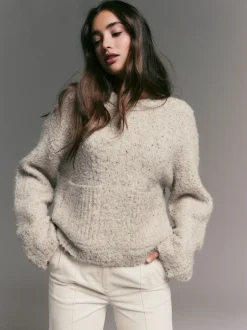 Gebreide Kleding|Next - Boucle Ronde hals Trui Met Wol Ecru gemêleerd