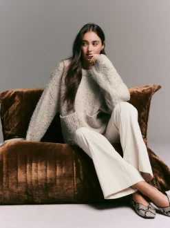 Gebreide Kleding|Next - Boucle Ronde hals Trui Met Wol Ecru gemêleerd