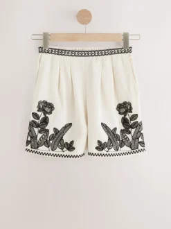 Shorts|Next Ecru gemêleerd - Geborduurde strandshorts