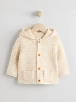 Truien En Breisels|Gebreide Kleding|Next - Gebreid babyvest met capuchon Ecru gemêleerd