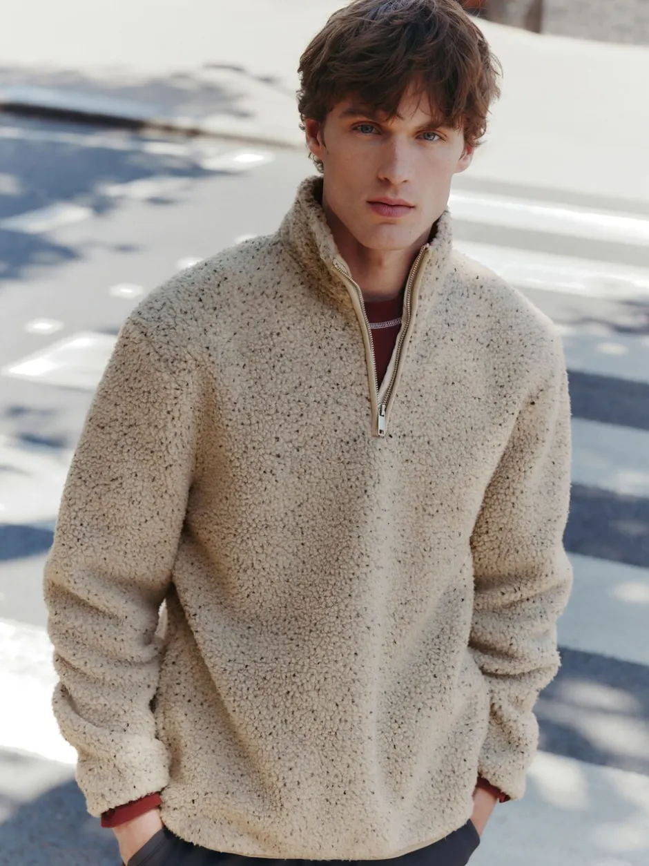 Loungewear|Jassen En Jacks*Next - Borg fleece met opstaande kraag en korte rits Ecru gemêleerd nep