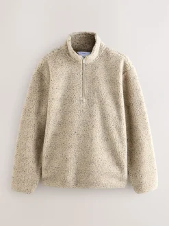 Loungewear|Jassen En Jacks*Next - Borg fleece met opstaande kraag en korte rits Ecru gemêleerd nep