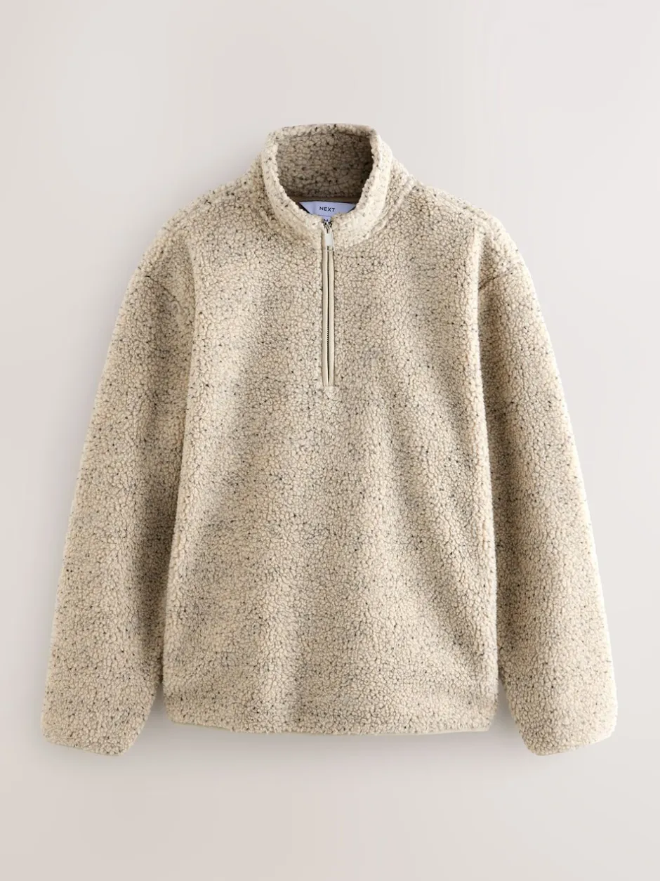 Loungewear|Jassen En Jacks*Next - Borg fleece met opstaande kraag en korte rits Ecru gemêleerd nep