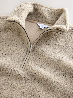 Loungewear|Jassen En Jacks*Next - Borg fleece met opstaande kraag en korte rits Ecru gemêleerd nep