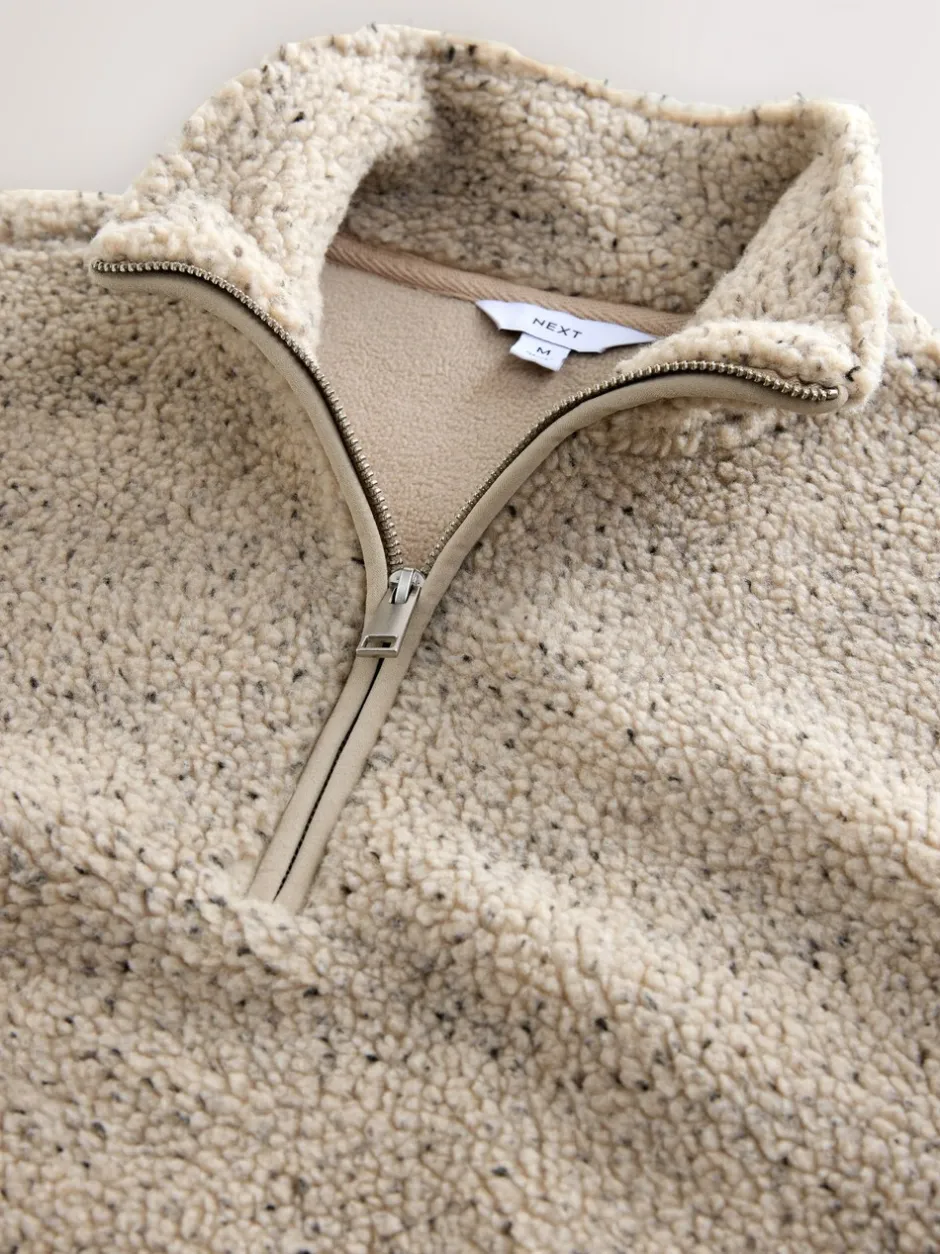 Loungewear|Jassen En Jacks*Next - Borg fleece met opstaande kraag en korte rits Ecru gemêleerd nep