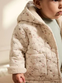 Jassen, Jacks En Kinderwagenpakjes|Jassen En Jacks|Next Ecru met bloemenmotief - Baby jas van jersey met kreukeltextuur (0mnd-2jr)