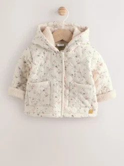 Jassen, Jacks En Kinderwagenpakjes|Jassen En Jacks|Next Ecru met bloemenmotief - Baby jas van jersey met kreukeltextuur (0mnd-2jr)