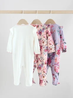 Babypakjes En Babypyjama's|Next Ecru met bloemenmotief - Verpakking van 3 babypyjama's (0 mnd-2 jr)