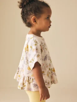 Tops|T-Shirts*Next Ecru met bloemenprint - T-shirt met peplum en korte mouwen (3mnd -7jr)