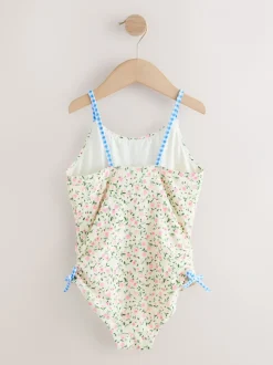 Badkleding|Next - Strappy Ruched Swimsuit (3-16yrs) Ecru met fijne bloemenprint