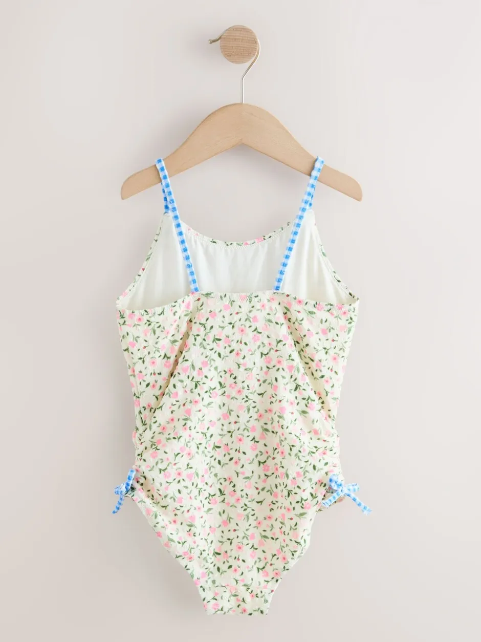 Badkleding|Next - Strappy Ruched Swimsuit (3-16yrs) Ecru met fijne bloemenprint