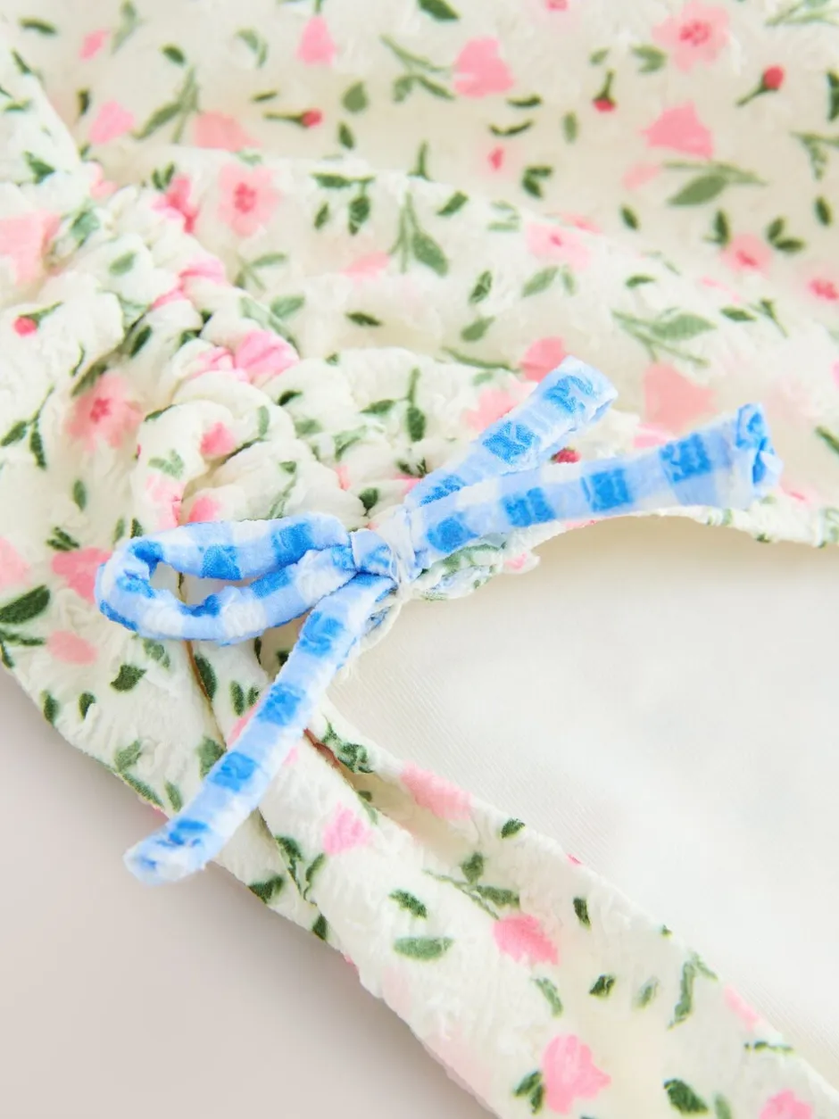 Badkleding|Next - Strappy Ruched Swimsuit (3-16yrs) Ecru met fijne bloemenprint
