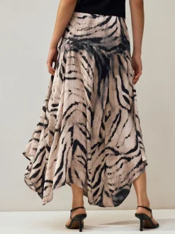 Rokken|Next - Kreukeltextuur Satijn Asymmetrische Midi-rok Ecru met zebraprint
