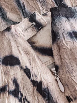 Rokken|Next - Kreukeltextuur Satijn Asymmetrische Midi-rok Ecru met zebraprint