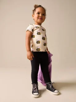 Tops|T-Shirts*Next - Short Sleeve Rib T-Shirt (3mths-7yrs) Ecru White Bee