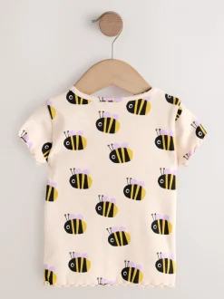 Tops|T-Shirts*Next - Short Sleeve Rib T-Shirt (3mths-7yrs) Ecru White Bee