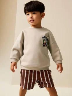 Sets En Combisets|Truien En Breisels*Next Ecru Wild Days - Crew Neck Sweatshirt and Shorts Set (3mths-7yrs) (3mths-7yrs)