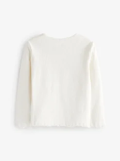 Tops|T-Shirts*Next - Geribbeld T-shirt met lange mouwen en katoengehalte (3 mnd-7 jr) Ecru wit