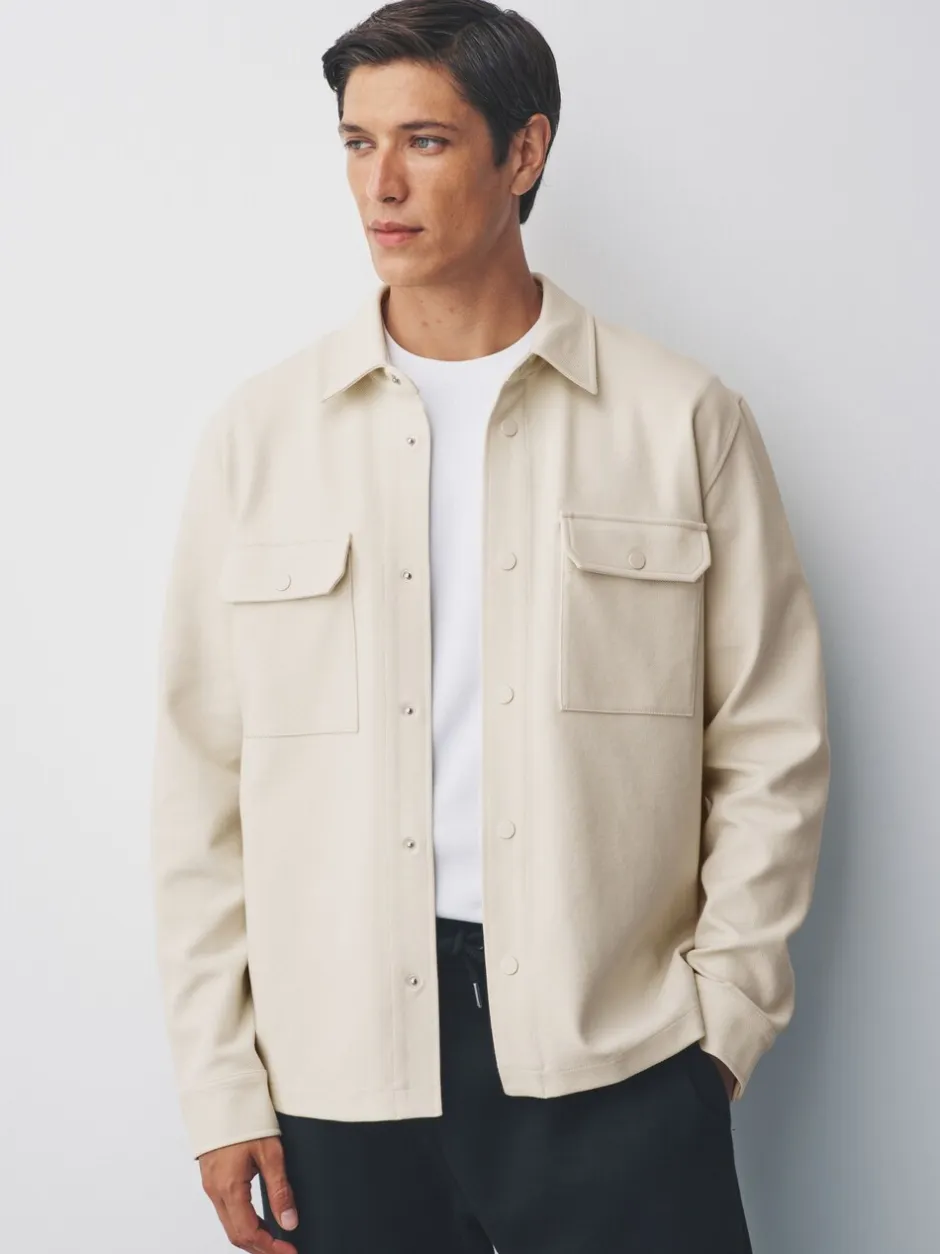 Formele Overhemden|Shirts|Next Ecru wit - Jersey keperstof Overshirt met drukknopen
