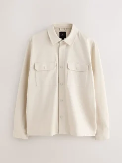 Formele Overhemden|Shirts|Next Ecru wit - Jersey keperstof Overshirt met drukknopen
